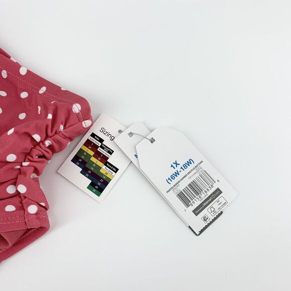 Time & Tru Pink Polka Dot Bikini Bottoms 1X (16W - 18W) Women’s Mid Rise NWT - Picture 4 of 9